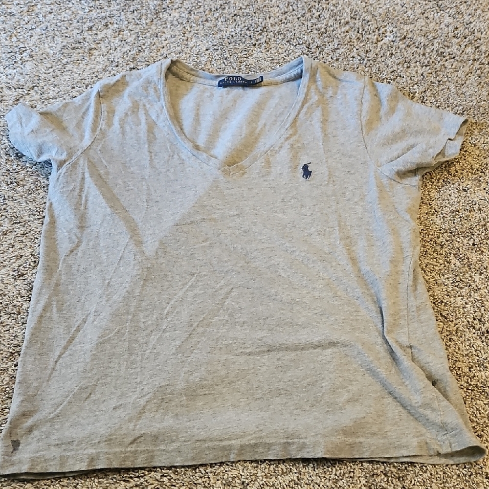 Women's.  Ralph Lauren Polo.  Light Gray V-Neck Tee.  Size Large. Can Fit XL
